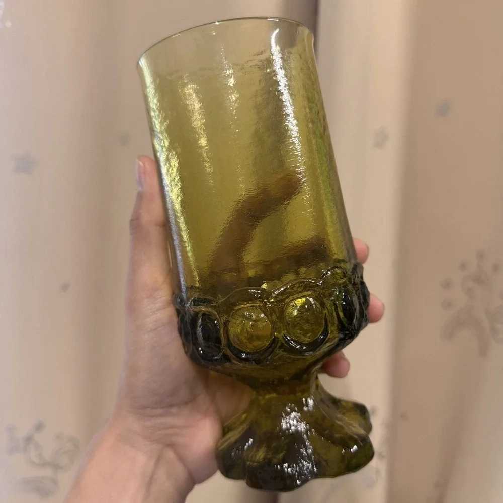 4 Vintage Tiffin Franciscan Madeira Pedestal Goblets Green Uranium Glasses
